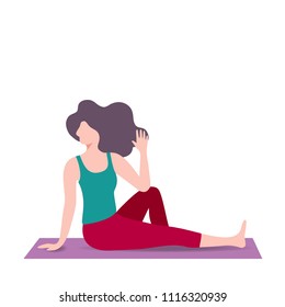 Cartoon yoga girls . Young women in  asanas poses. Fitness character. Vector Isolated illustration fitness club poster on white background.