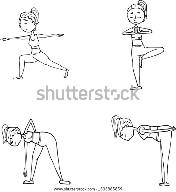 Cartoon Yoga Poses Stock Vector (royalty Free) 1333885859 