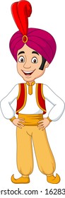 Cartoon young aladdin posing on white background