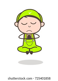 Cartoon Young Boy Doing Meditation Vector Illustration
