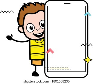 Caricatura Joven con pantalla de teléfono móvil vacía
