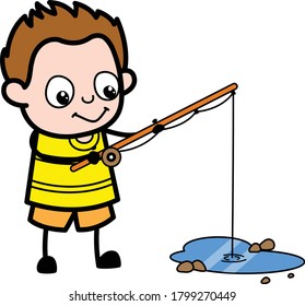 Cartoon Young Boy Fishing Character Design Illustration