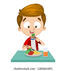 Cartoon Young Boy Having Healthy Breakfast Stock Vector (Royalty Free ...