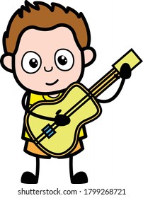 Cartoon Young Boy Playing Guitar Character Design Illustration