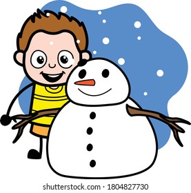 Cartoon Young Boy with snowman