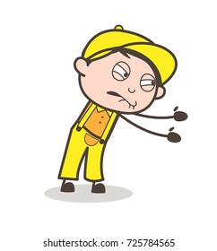 Cartoon Young Boy Trying to Pull Face Expression Vector