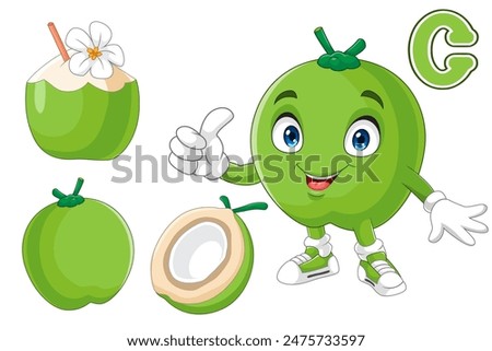 Cartoon young coconut fruit giving a thumb up