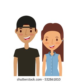 cartoon young couple smiling and wearing casual clothes over white background. colorful design. vector illustration