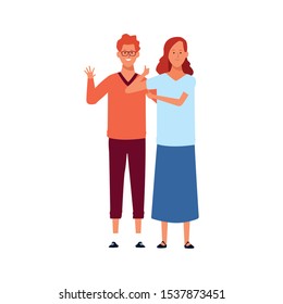 cartoon young couple wearing casual clothes over white background, colorful design. vector illustration