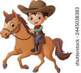Cartoon young cowboy riding on a horse