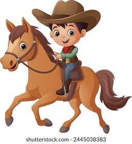 Cartoon young cowboy riding on a horse