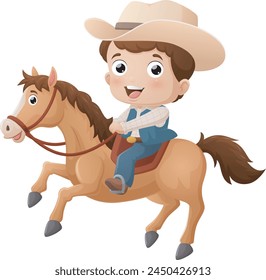 Cartoon young cowboy riding on a horse