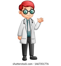 Cartoon young doctor with coat and stethoscope