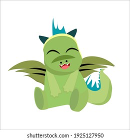 Cartoon young dragon with wings sitting joyful