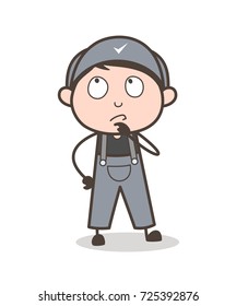 Cartoon Young Employee Thinking an Idea Vector Illustration