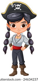 Cartoon of a young girl dressed as a pirate