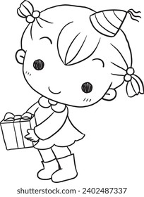 Cartoon young girl holding a gift