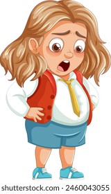 Cartoon of a young girl looking surprised and worried