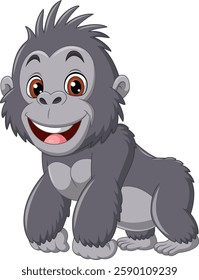 Cartoon young gorilla isolated on white backgound