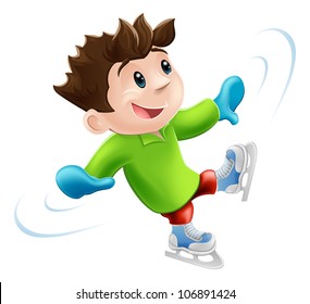 Cartoon of a young man or boy having a wobbly ice skate!