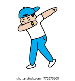 Cartoon Young man dancing with Dabbing dance style,Hand drawn,Vector.