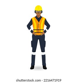 Cartoon young man design with personal protective uniform for wear in factory on isolated background, Vector illustration.