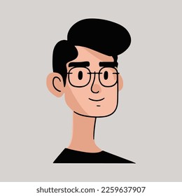 Cartoon young man in glasses. Vector person illustration. Cute male portrait. 