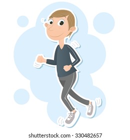 cartoon young man jogging.
