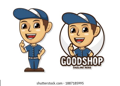 Cartoon Young Man Mascot Character for Your Shop