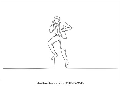 Caricatura de un joven en la oficina. Estilo de arte de línea continuo

