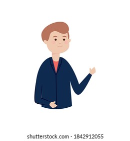 cartoon young man smiling over white background, flat style, vector illustration
