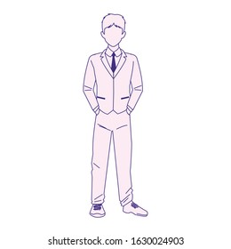 cartoon young man standing wearing suit icon over white background, flat design, vector illustration