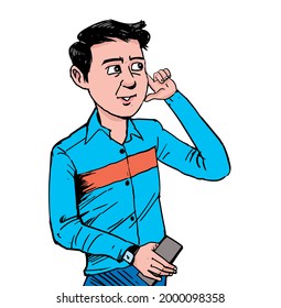 Cartoon Young man thinking or trying to remember something.