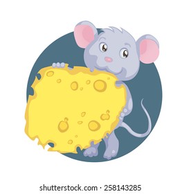 cartoon young mouse hold a piece of cheese