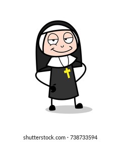 Cartoon Young Nun Lady Smiling Face Vector
