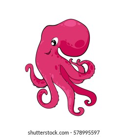 Cartoon young octopus. Vector illustration in cartoon style for summer sea theme.