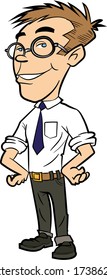 Cartoon young office worker with glasses. Isolated