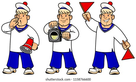 Cartoon young sailor. A set of images.