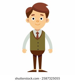 cartoon young teacher man.Suitable for children's books, sticker,t shirt design, mascot, logo. Illustration  on white background. Vector illustration.Front  view