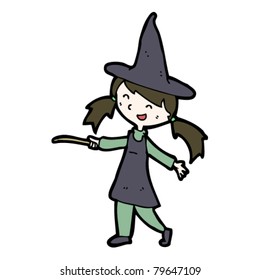 cartoon young witch with wand