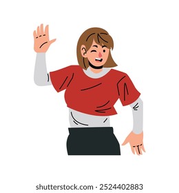 Cartoon young woman doing little dance