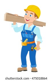 cartoon young workman with hummer. vector illustration