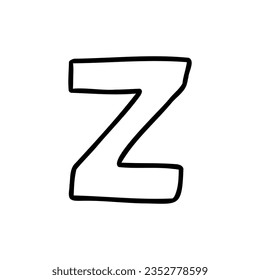 Cartoon Z black letter of latin english outline in outline childlike style isolated on white background. For typography, font, alphabet, lettering, logo, presentation, signboard, education, branding.