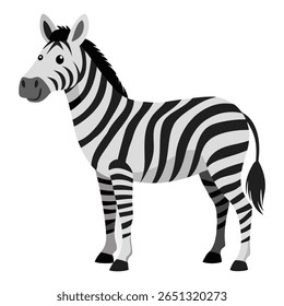 Cartoon zebra. African safari animal . Suitable for educational poster, logo, children's books and encyclopedias. Isolated vector illustration on white background. Side view