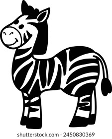 A cartoon zebra with a blue stripe on its back. The zebra is smiling and looking at the camera