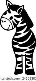 A cartoon zebra with a blue stripe on its back. The zebra is smiling and looking at the camera