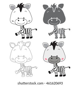 Cartoon zebra. Dot to dot educational game for kids.shadow of zebra