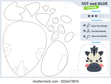 Cartoon zebra. Education paper game for preshool children. Cut parts of the image and glue on the paper. Vector illustration. Cut and Glue Game.