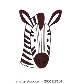 Caricatura de cebra aislada. Ilustración vectorial de color de una cabeza de cebra con un trazo sobre un fondo blanco. Ilustración animal.