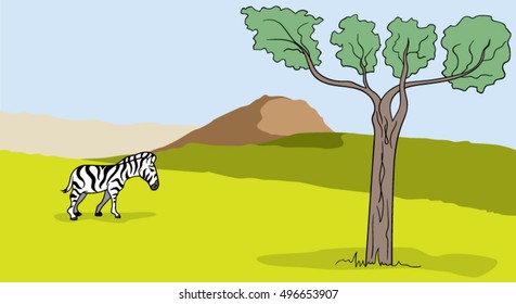 Cartoon zebra with landscape background